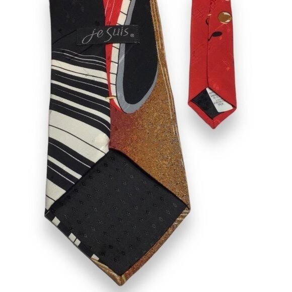 Je Suis Vintage Mens Novelty Jazz Violin & Keyboard Necktie , 100% Silk, 4”x59” - Picture 4 of 4